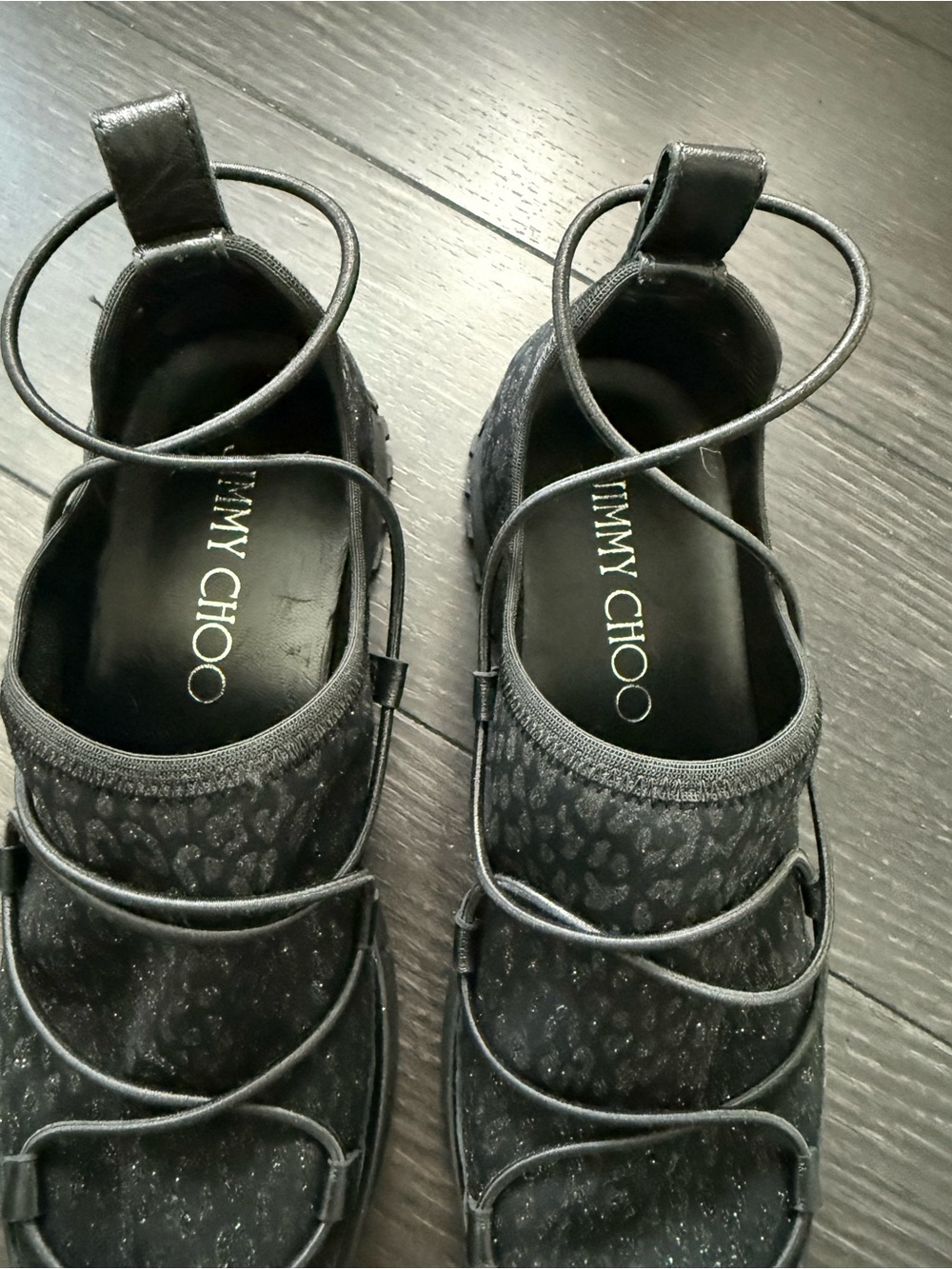 Jimmy Choo Black Lace-Up Patterned Sneakers